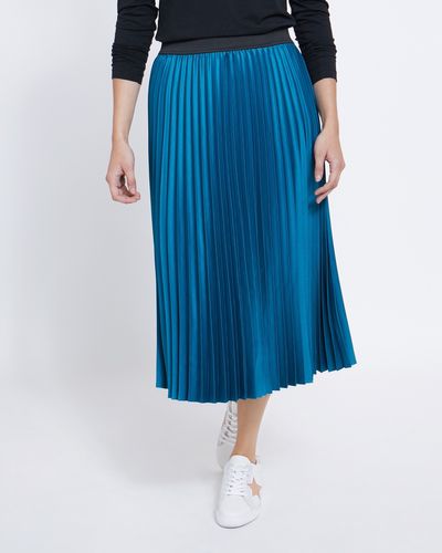 Pleated Satin Midi Skirt